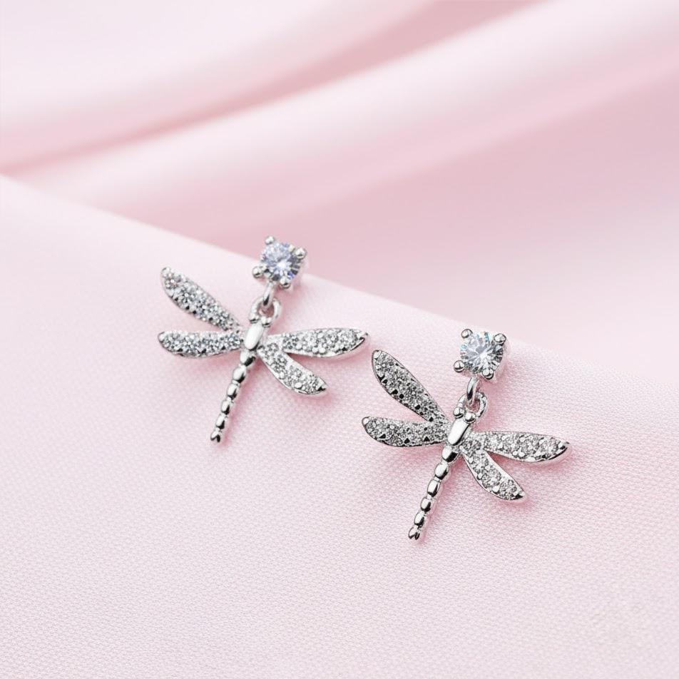 Sterling Silver Dragonfly Drop Earrings