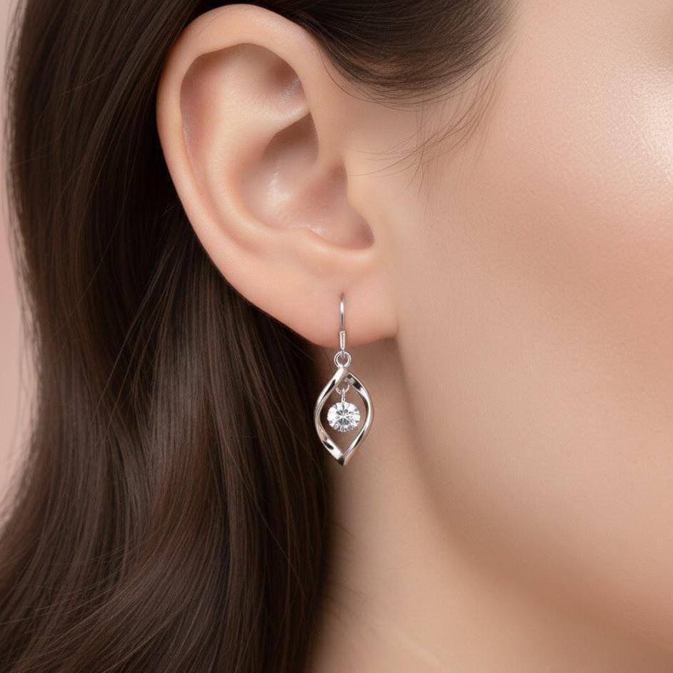 Sterling Silver Leaf Drop Dangle Swirl Hook Long Earrings