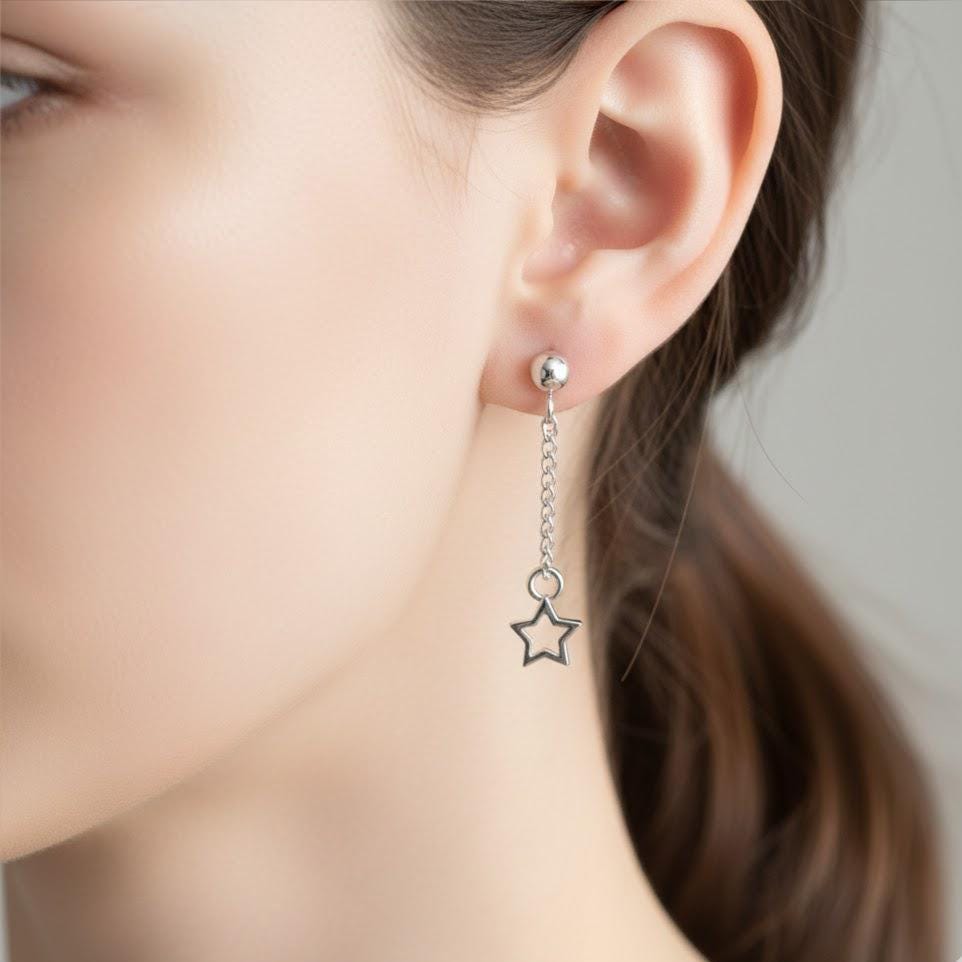 Sterling Silver Star Dangle Drop Stud Earrings