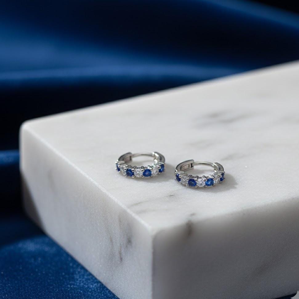 Sterling Silver Blue Crystal Hoop Earrings