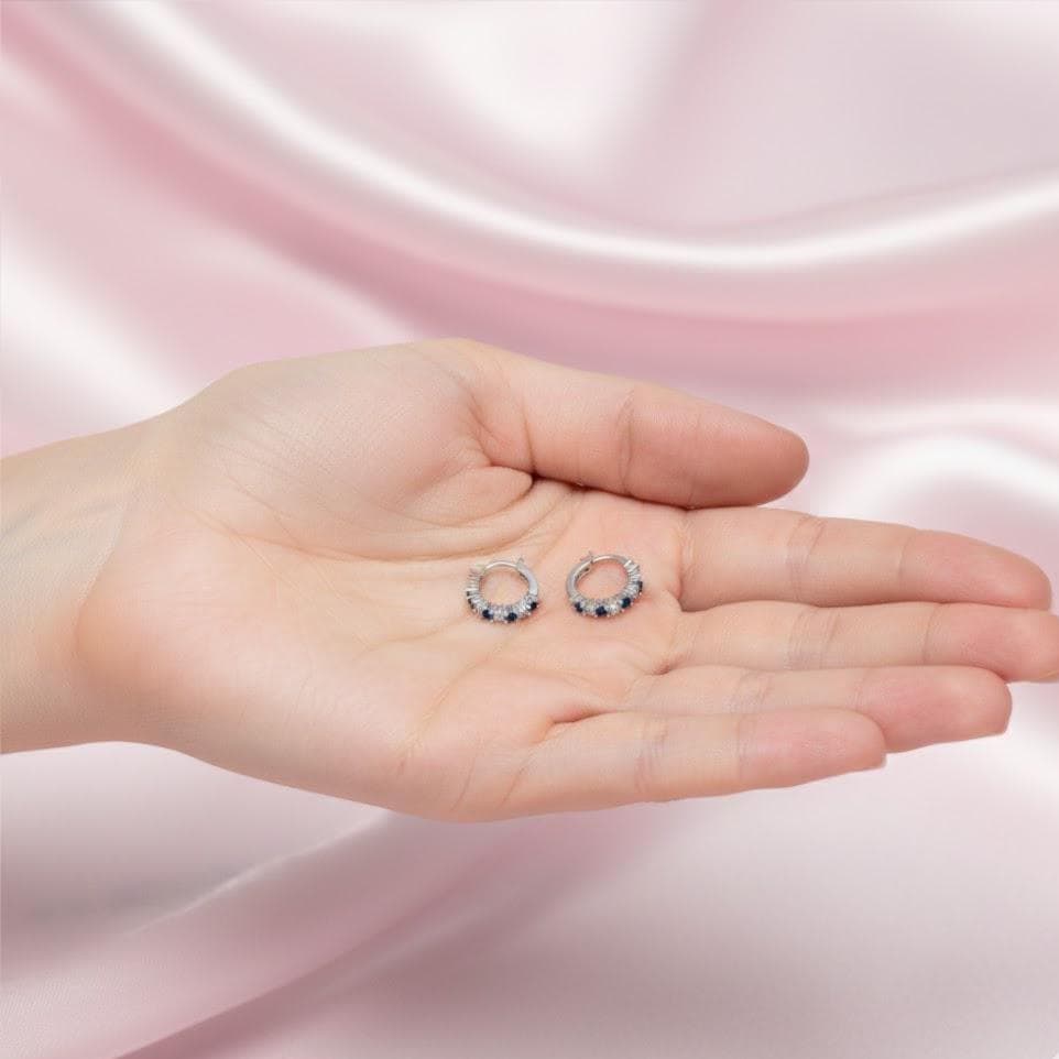 Sterling Silver Blue Crystal Hoop Earrings