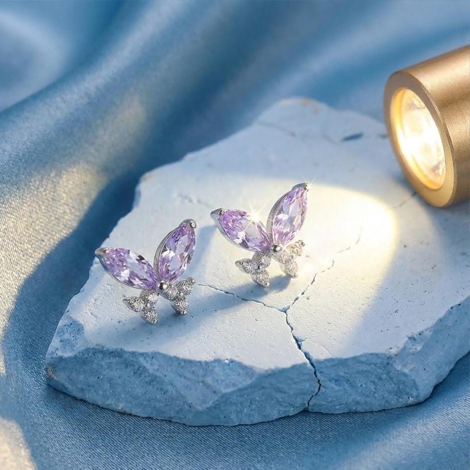 Sterling Silver Colorful Crystal Butterfly Stud Earrings