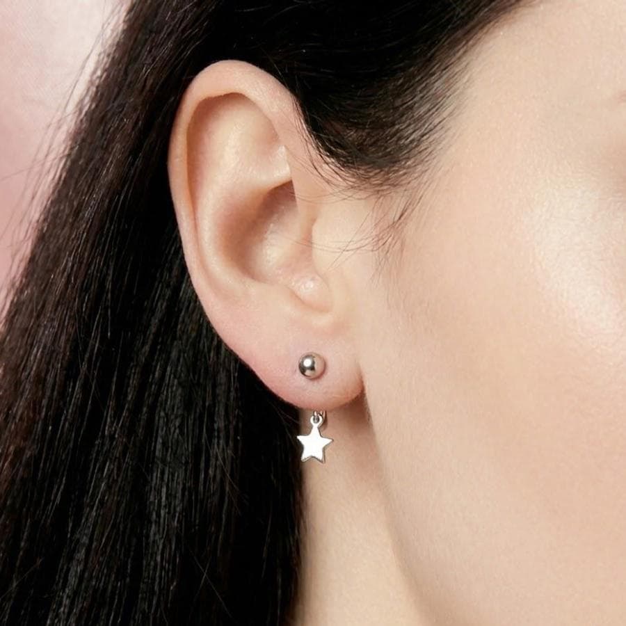 Sterling Silver Star Bead Drop Stud Earrings