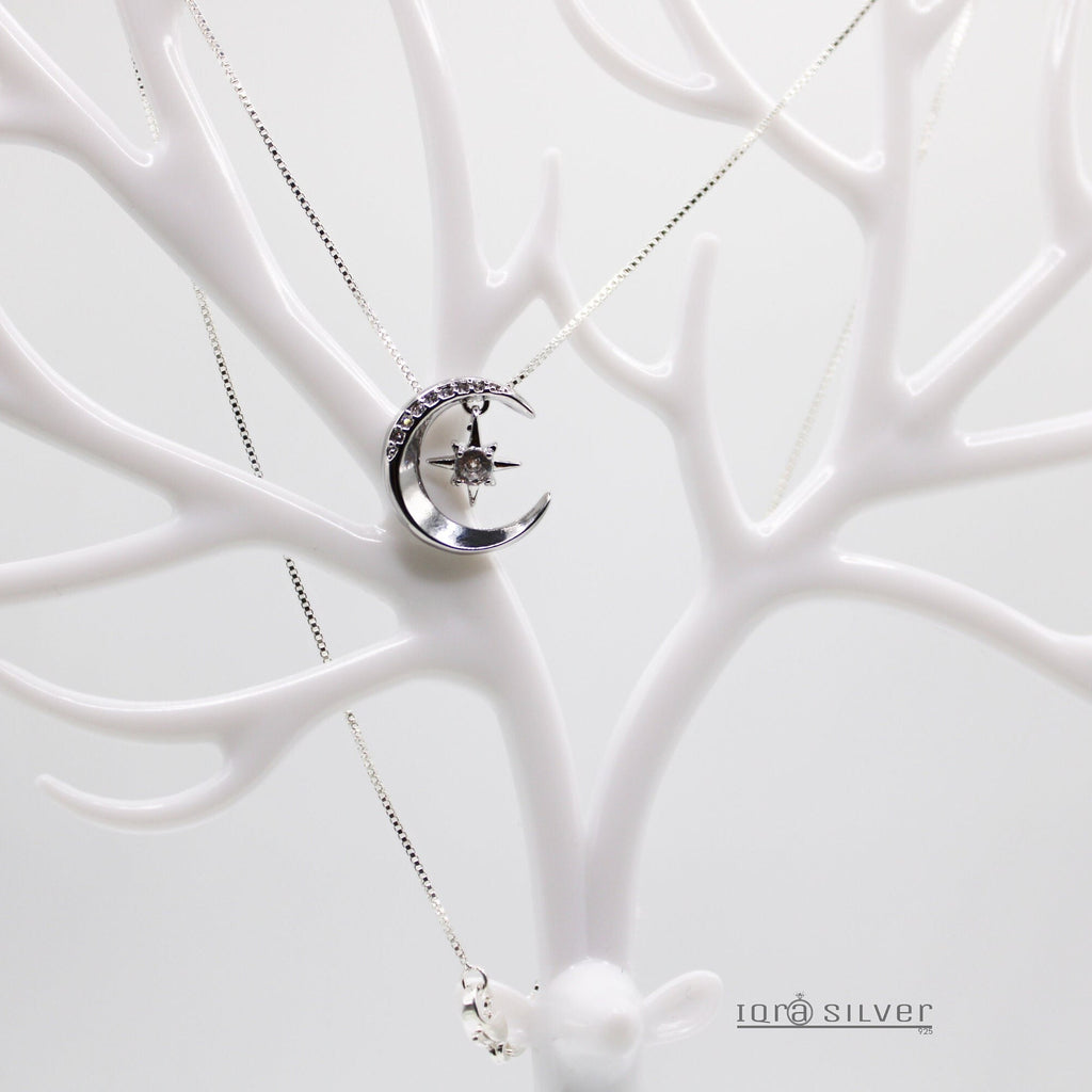 Sterling Silver Moon Star Pendant Necklace: Celestial Jewelry Gift