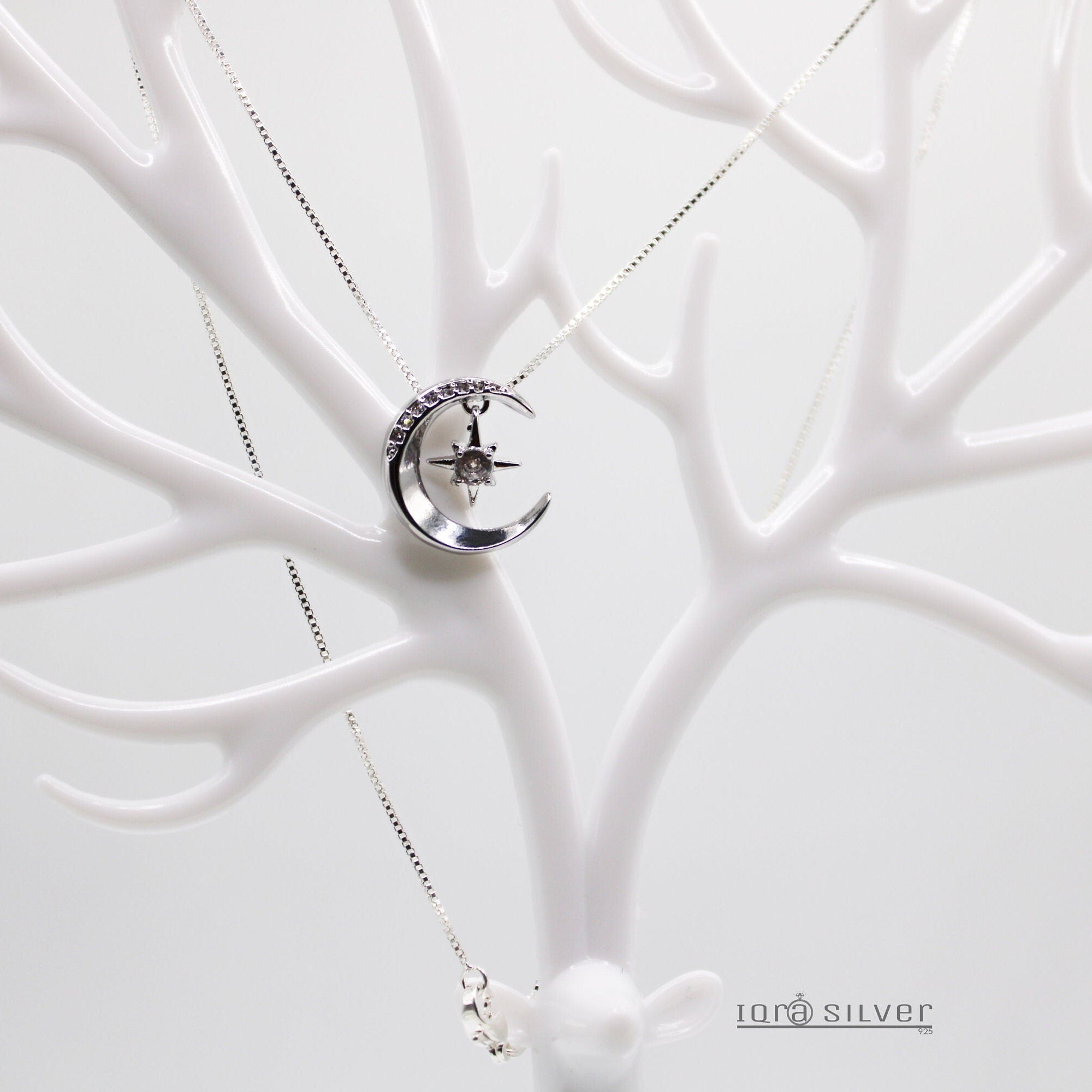 Sterling Silver Moon Star Pendant Necklace: Celestial Jewelry Gift