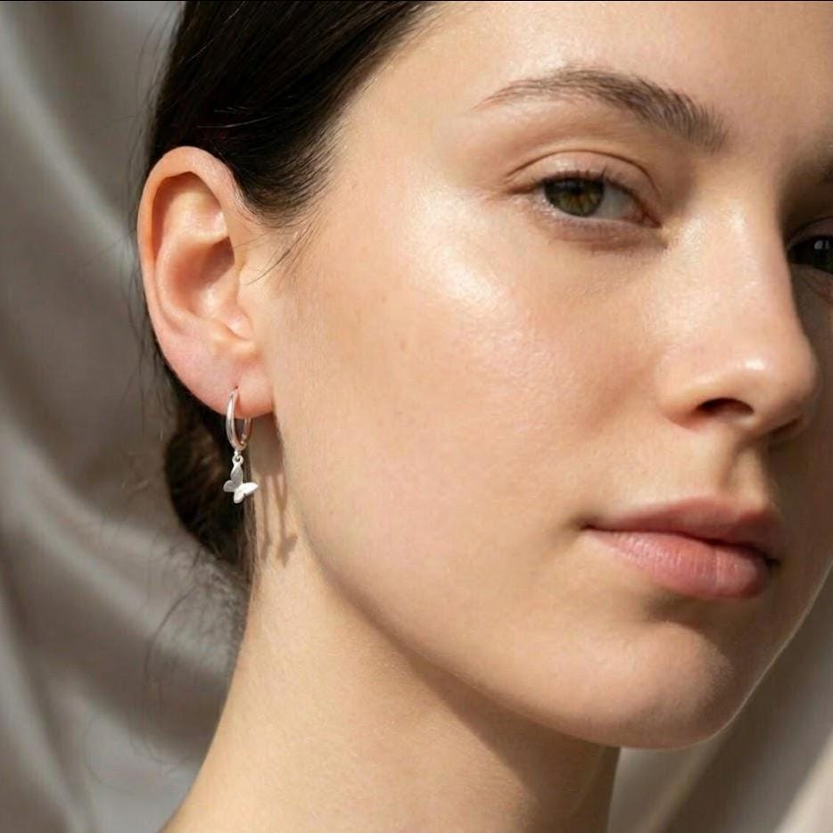 Sterling Silver Butterfly Hoop Earrings