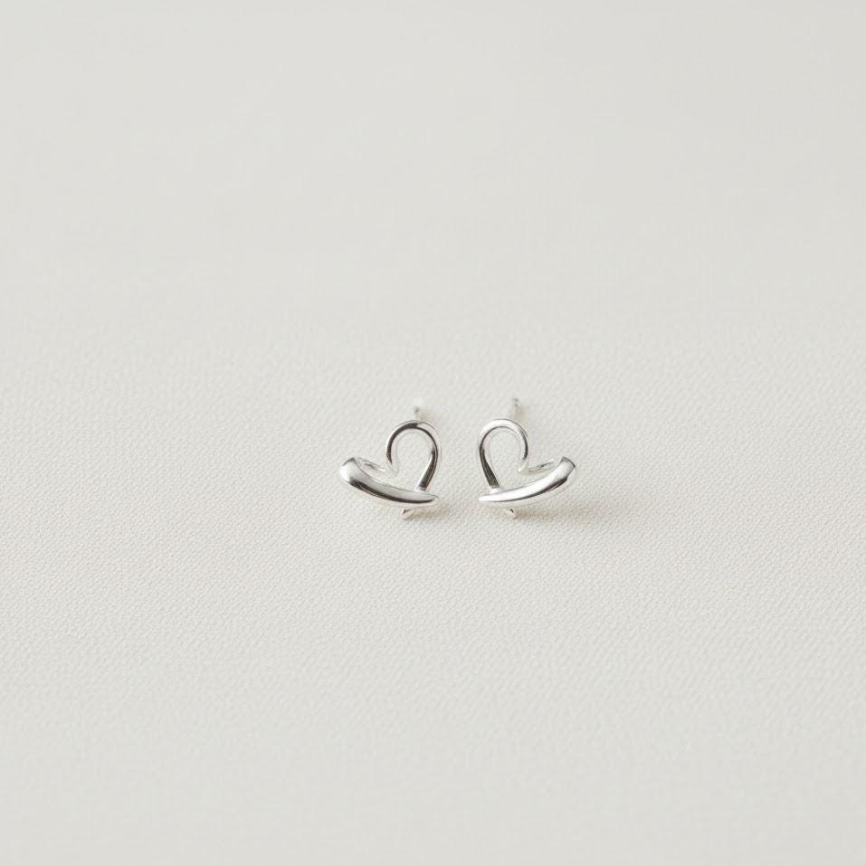 Sterling Silver Hollow Heart Stud Earrings