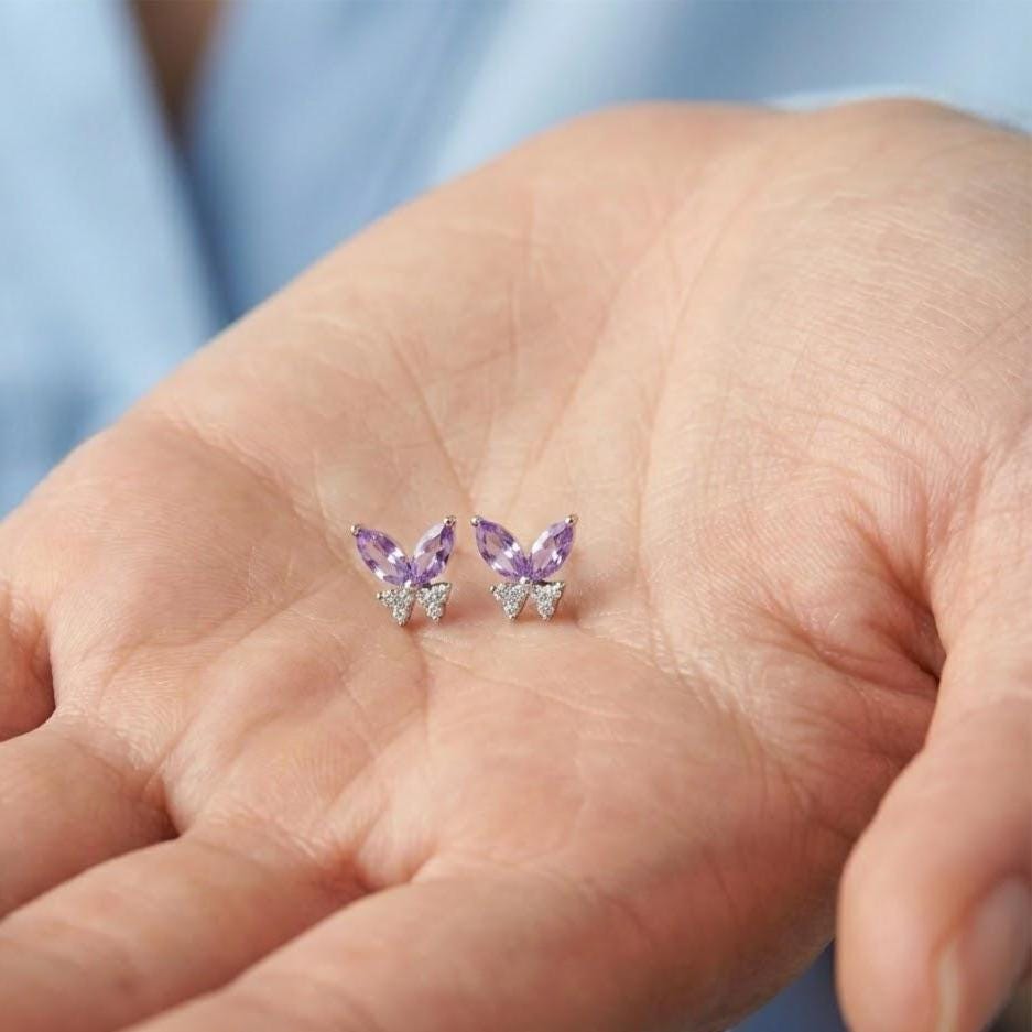 Sterling Silver Colorful Crystal Butterfly Stud Earrings