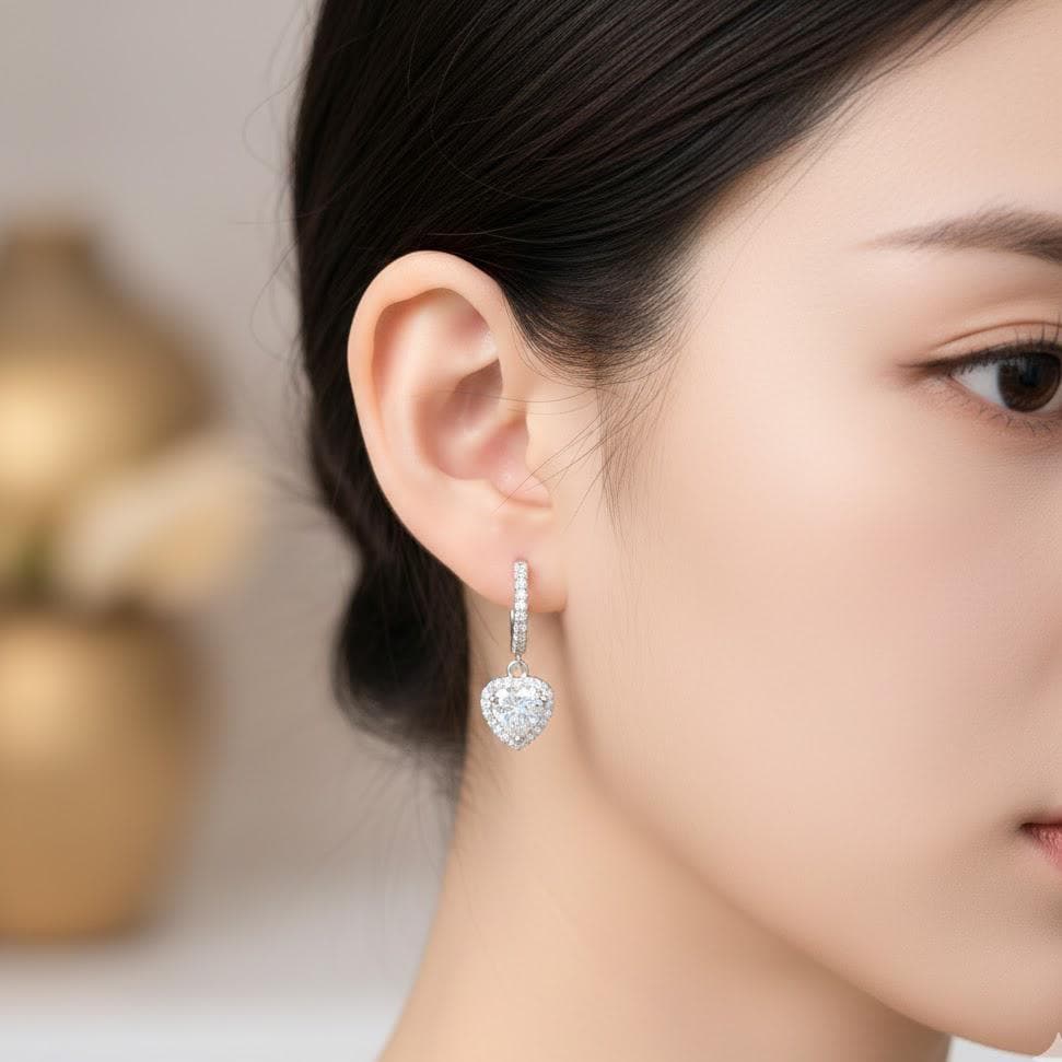 Heart Stone Hoop Drop Dangle Earrings In Sterling Silver