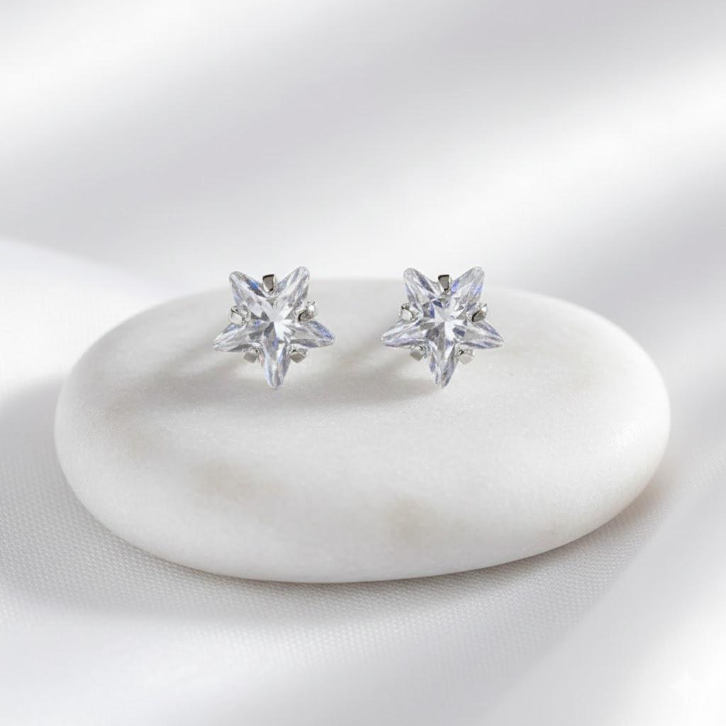 Sterling Silver Crystal Star Stud Earrings