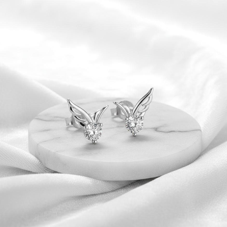 Sterling Silver Crystal Angel Wing Stud Earrings