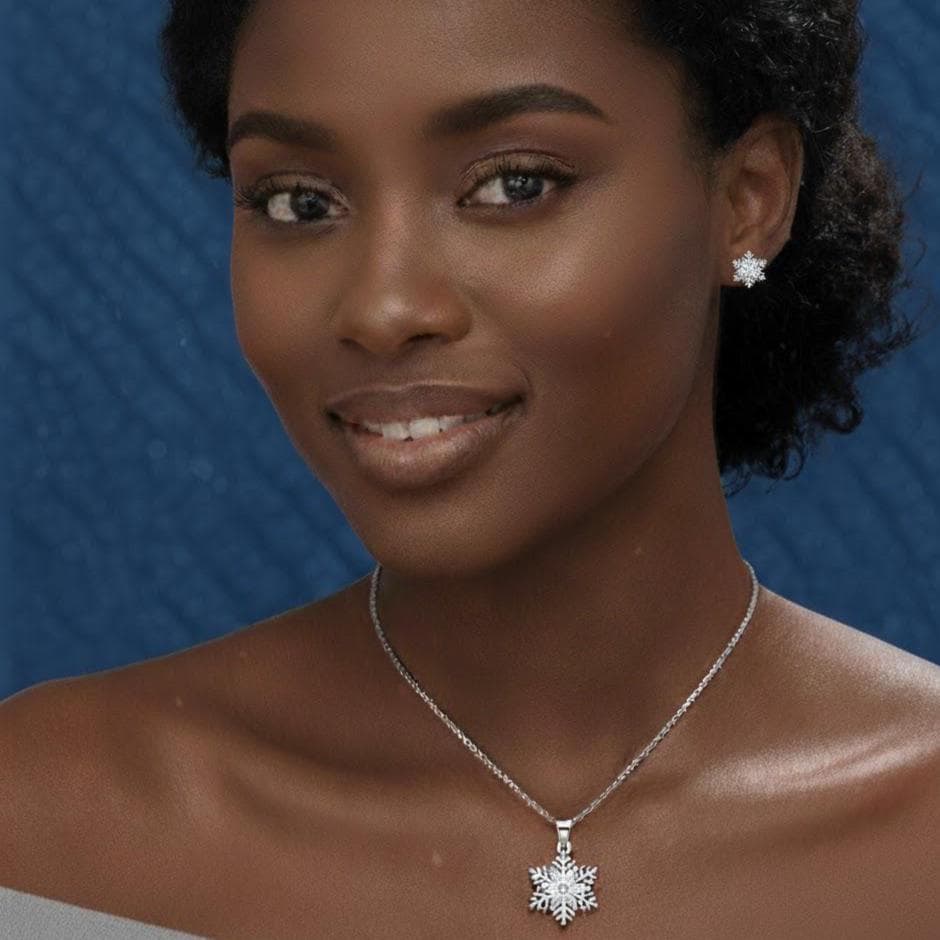 Sterling Silver Snowflake Necklace And Stud Earrings
