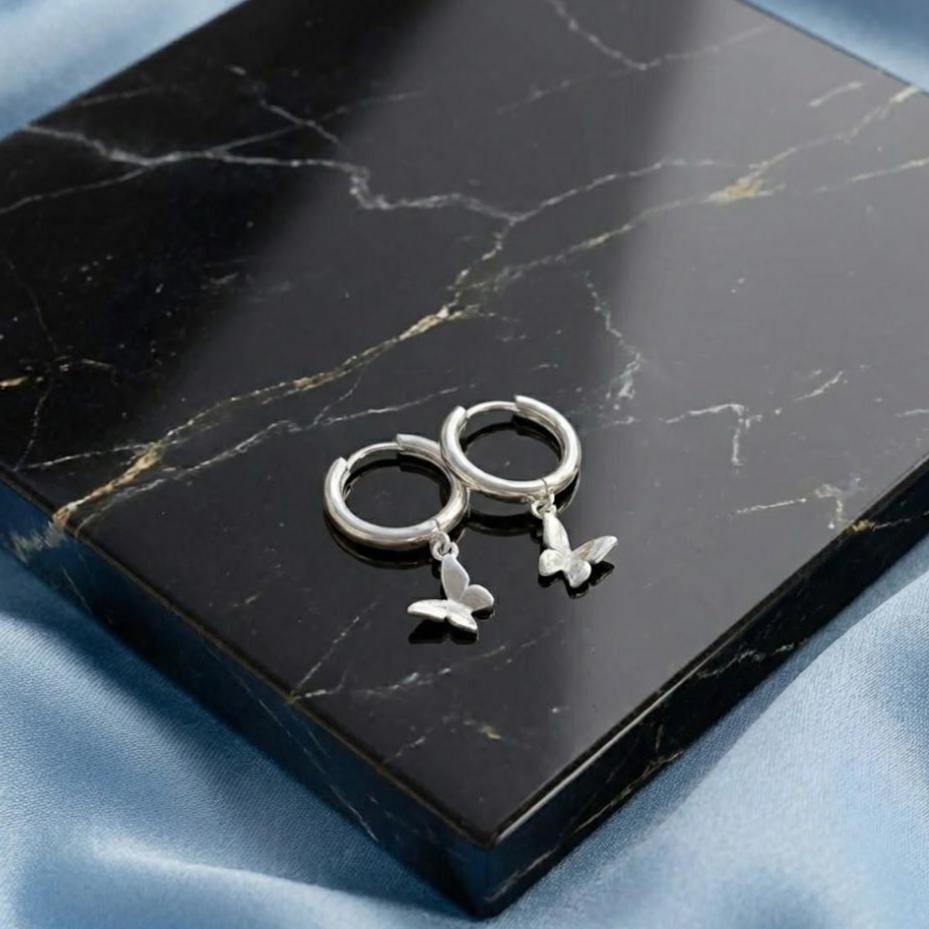 Sterling Silver Butterfly Hoop Earrings