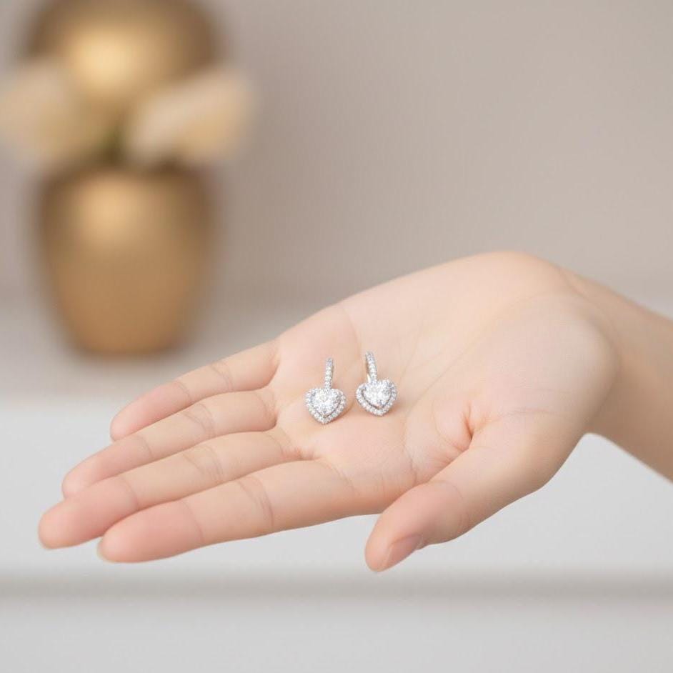 Heart Stone Hoop Drop Dangle Earrings In Sterling Silver