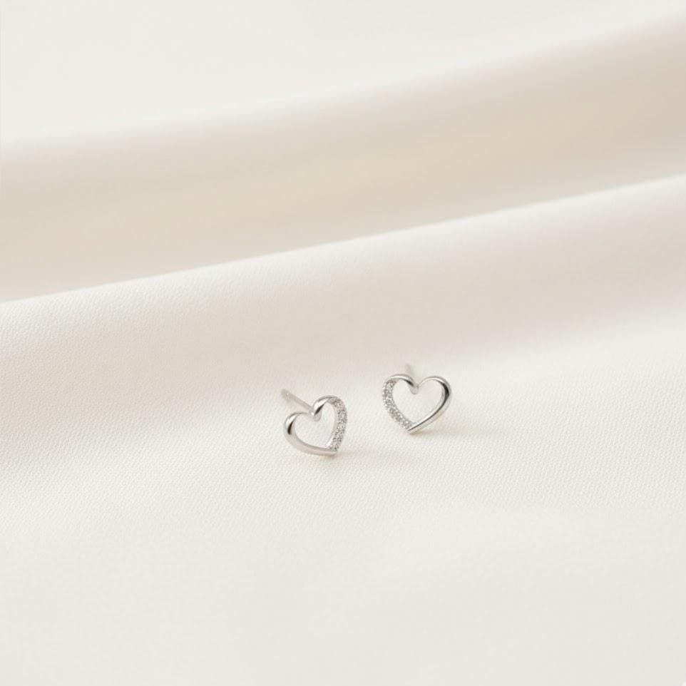 Sterling Silver Crystal Heart Stud Earrings