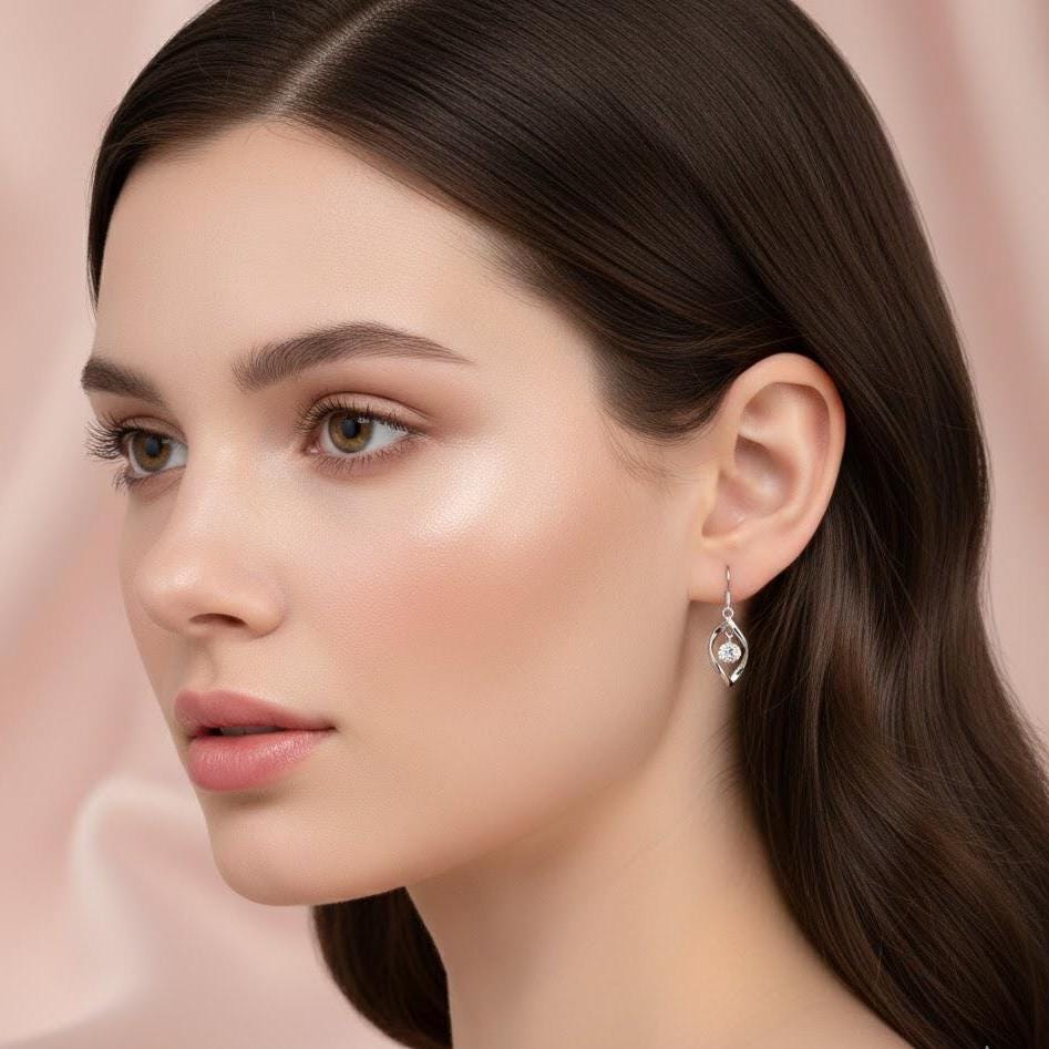 Sterling Silver Leaf Drop Dangle Swirl Hook Long Earrings