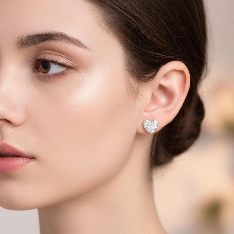 Sterling Silver Crystal Heart Stud Earrings