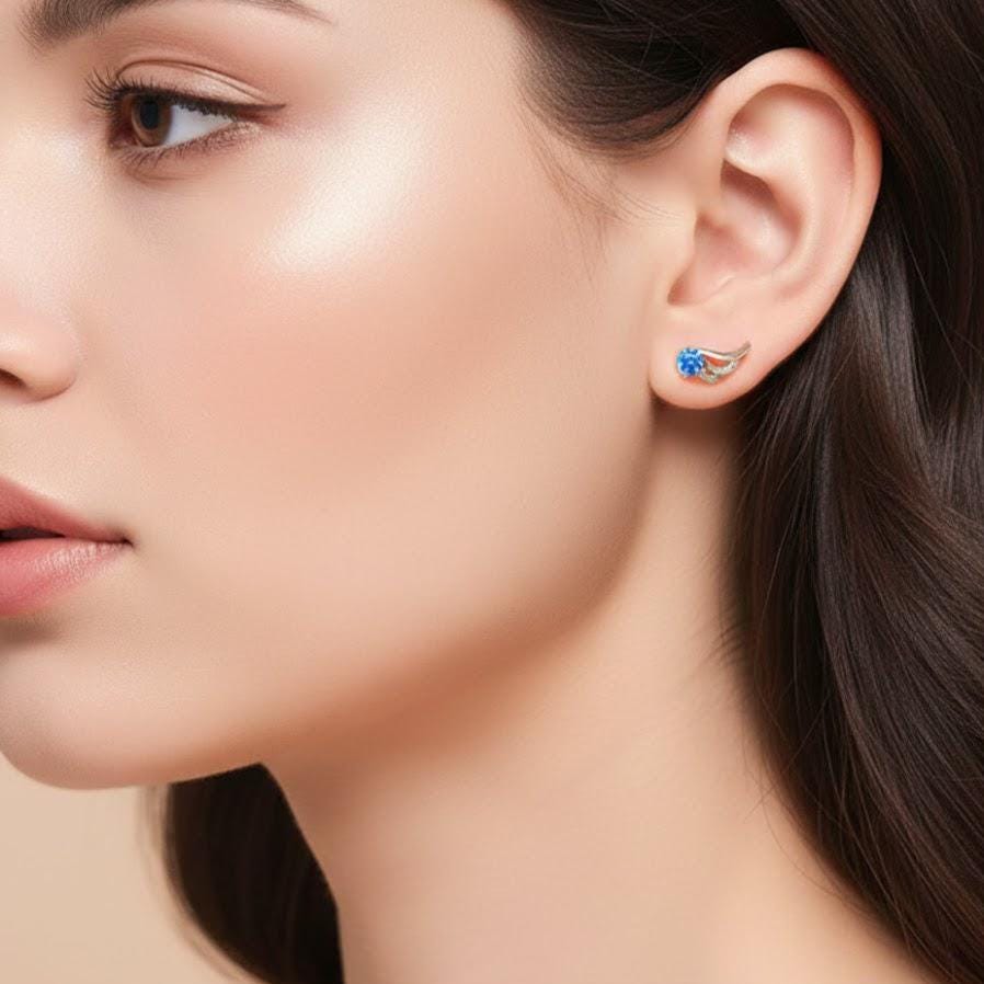 Blue Crystal Angel Wing Stud Earrings in Sterling Silver
