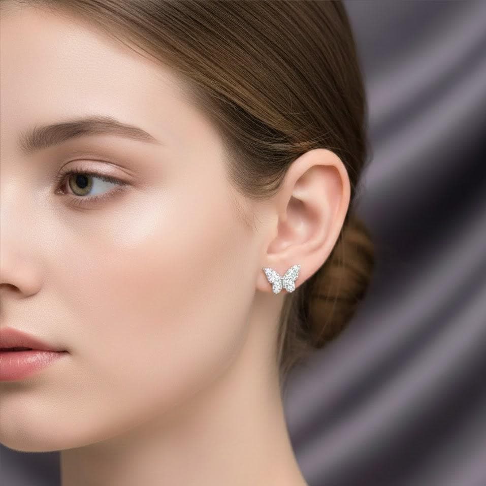 Sterling Silver Crystal Butterfly Stud Earrings
