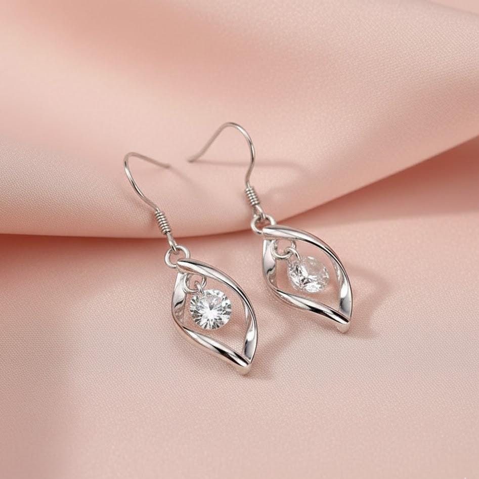 Sterling Silver Leaf Drop Dangle Swirl Hook Long Earrings