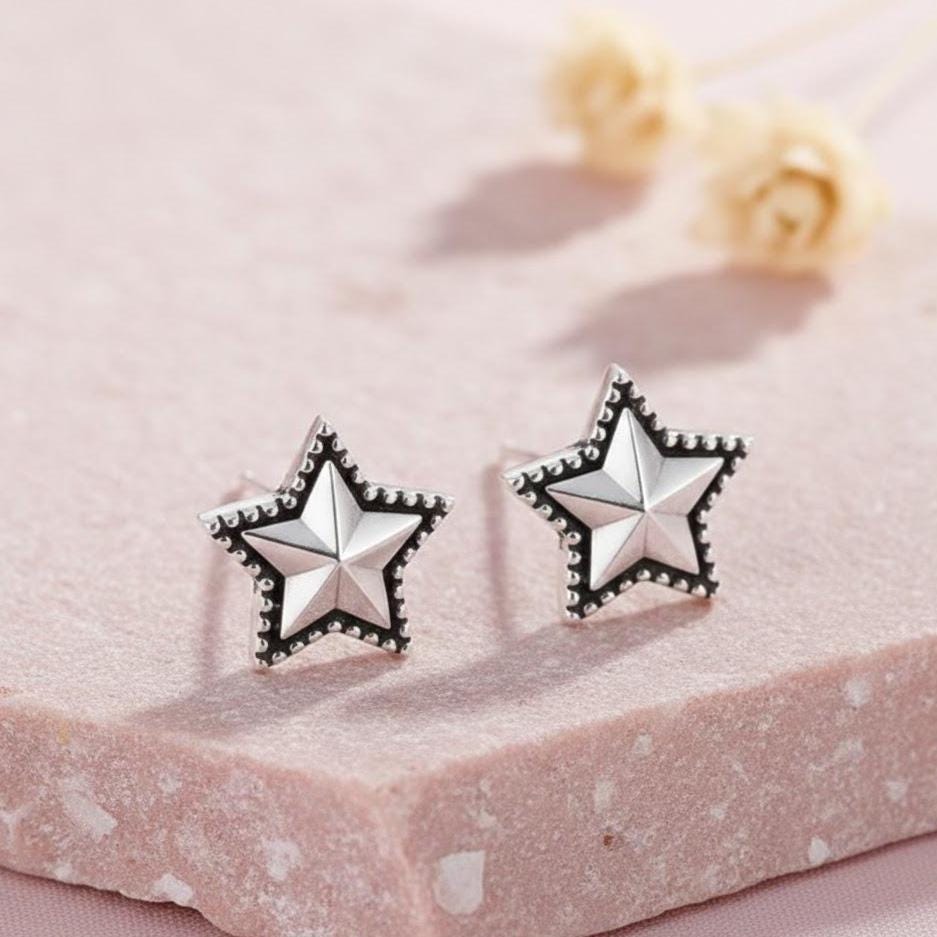 Sterling Silver Vintage Star Stud Earrings