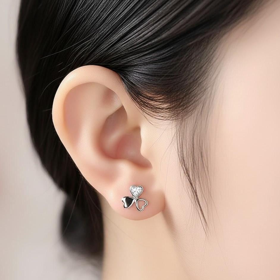 Sterling Silver Crystal Love Clover Stud Earrings