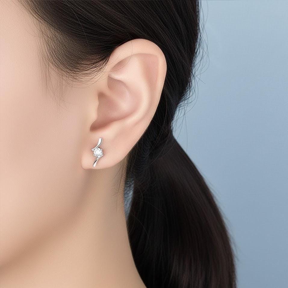 Sterling Silver Crystal Fashion Stud Earrings | Minimalist Dainty Earrings