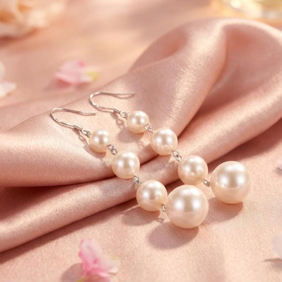 Sterling Silver 4 Pearl Drop Dangle Hook Earrings