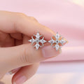 Sterling Silver Flower Snowflake CZ Crystal Stud Earrings