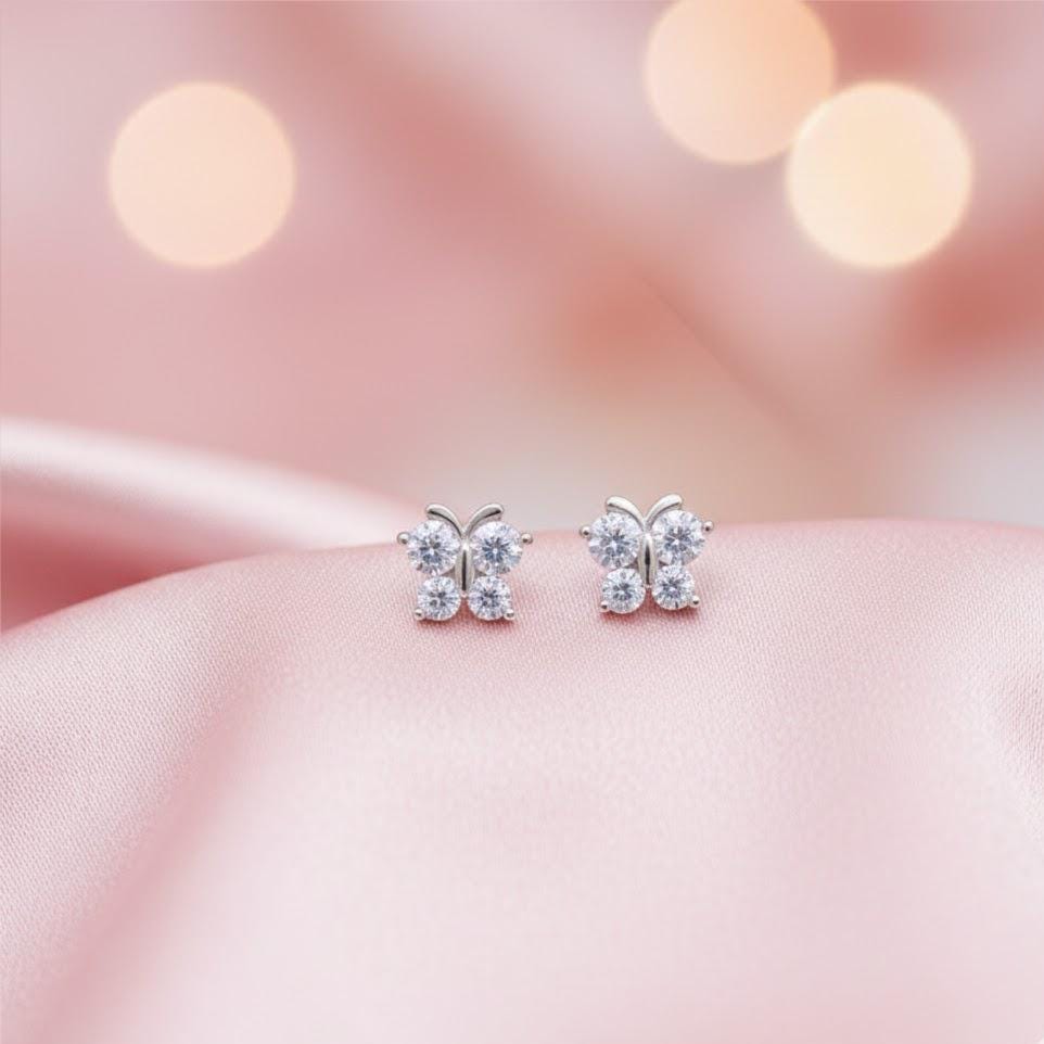 Sterling Silver Crystal Butterfly Stud Earrings