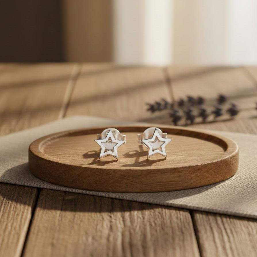 Sterling Silver Small Open Star Stud Earrings