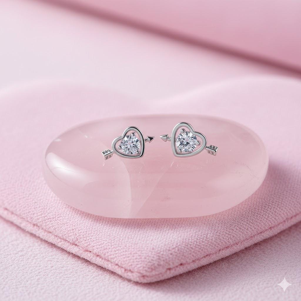 Sterling Silver Crystal Heart Stud Earrings