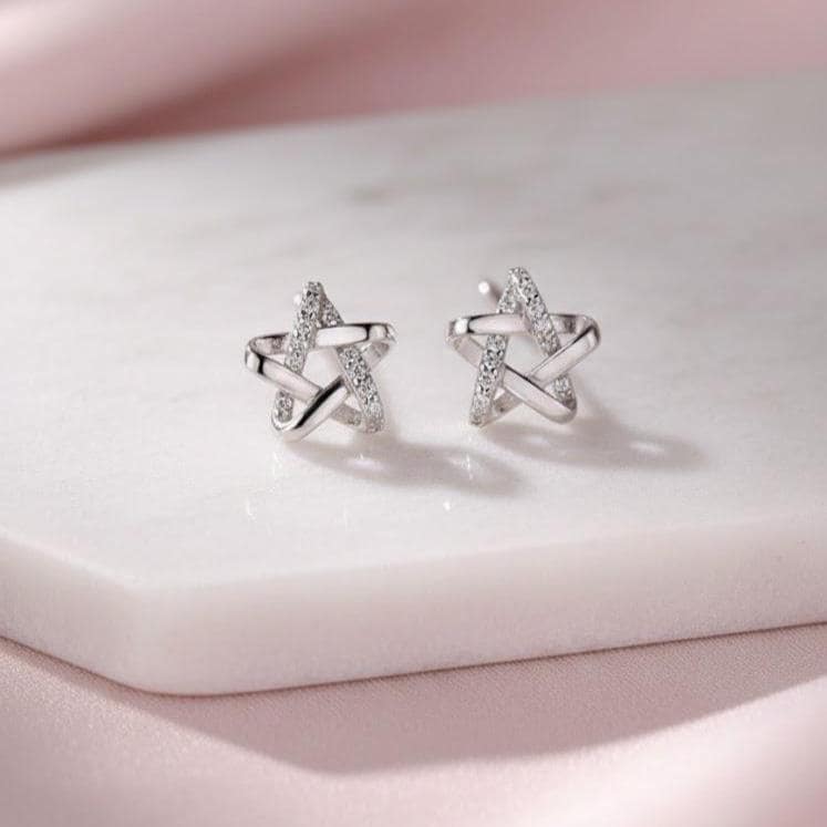 Sterling Silver Hexagram Star Stud Earrings
