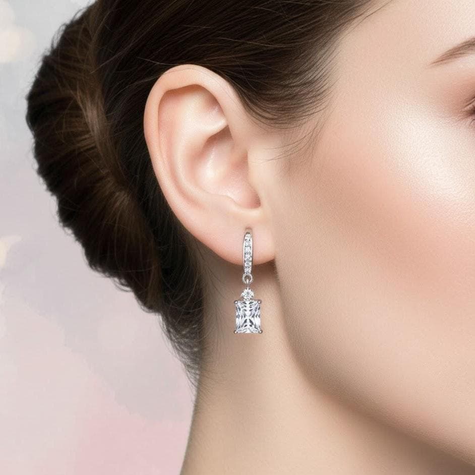 Sterling Silver Stone Dangle Drop Hook Earrings