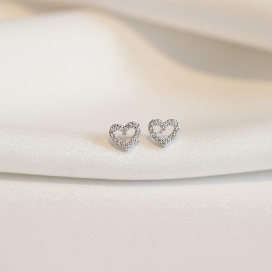 Sterling Silver Full Stone Heart Stud Earrings