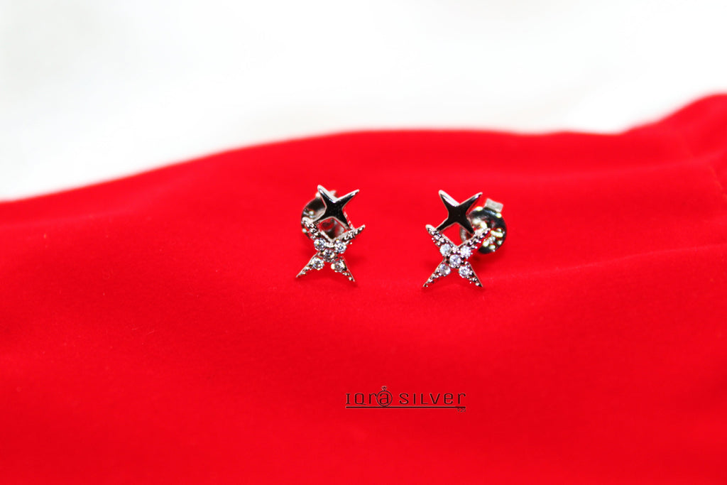 Sterling Silver Double Star Stud Earrings: Celestial Jewelry Gift