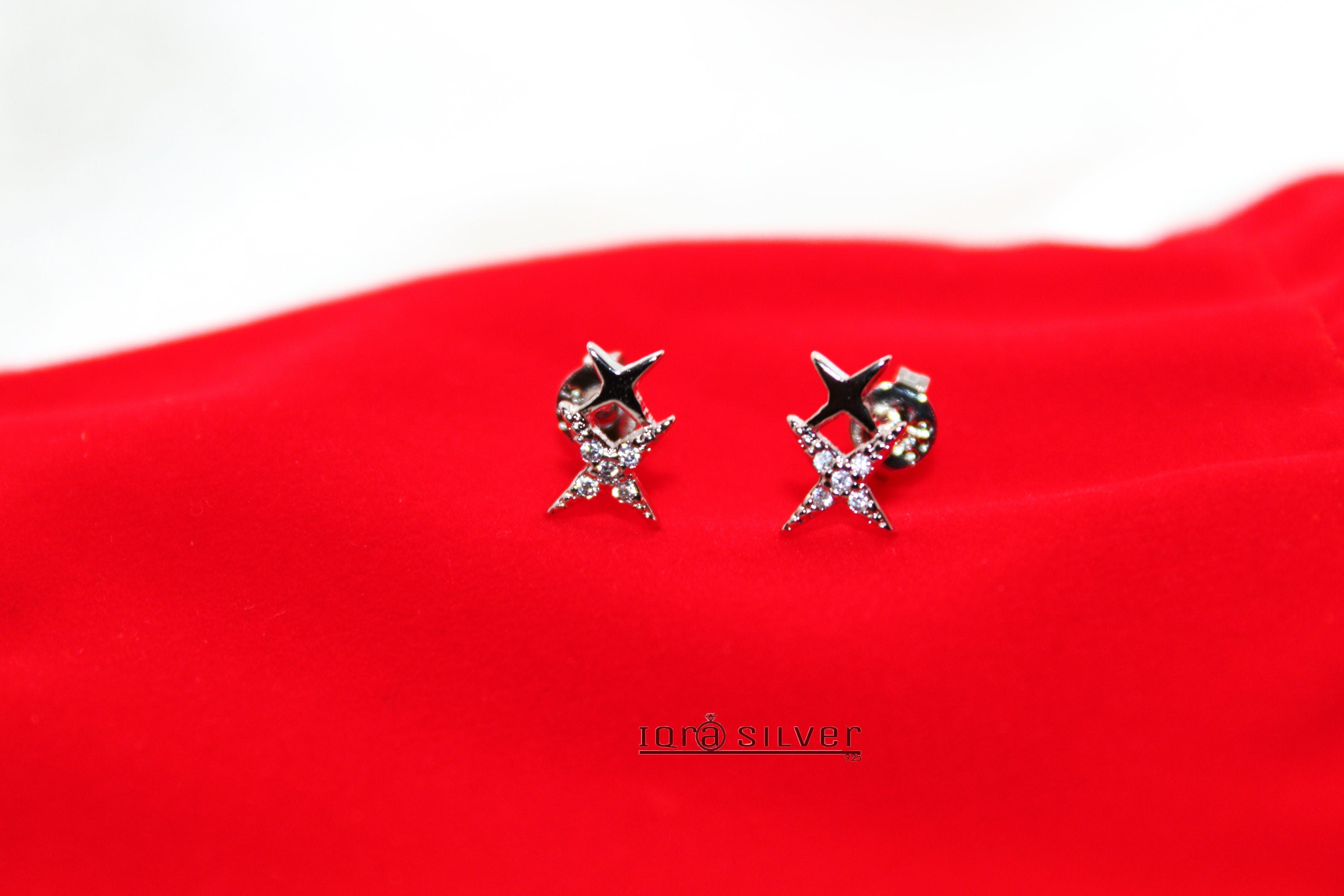 Sterling Silver Double Star Stud Earrings: Celestial Jewelry Gift