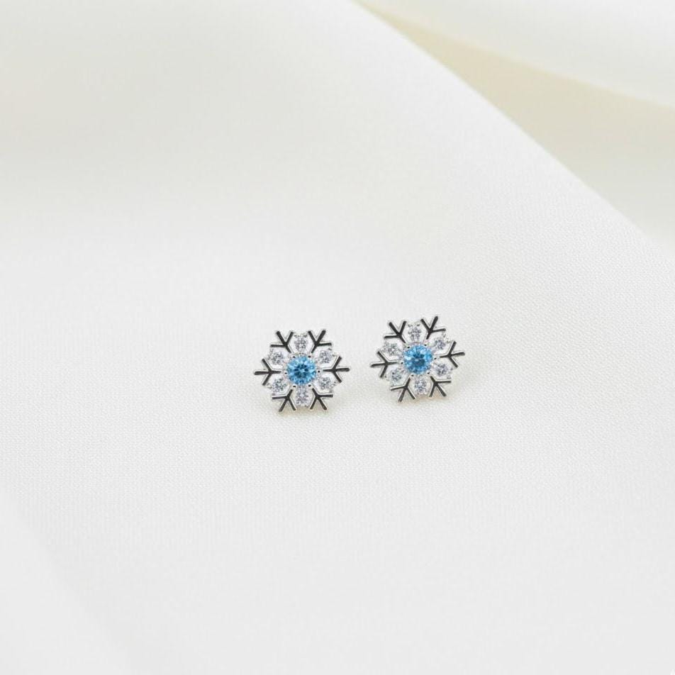 Sterling Silver Christmas Crystal Snowflake Stud Earrings