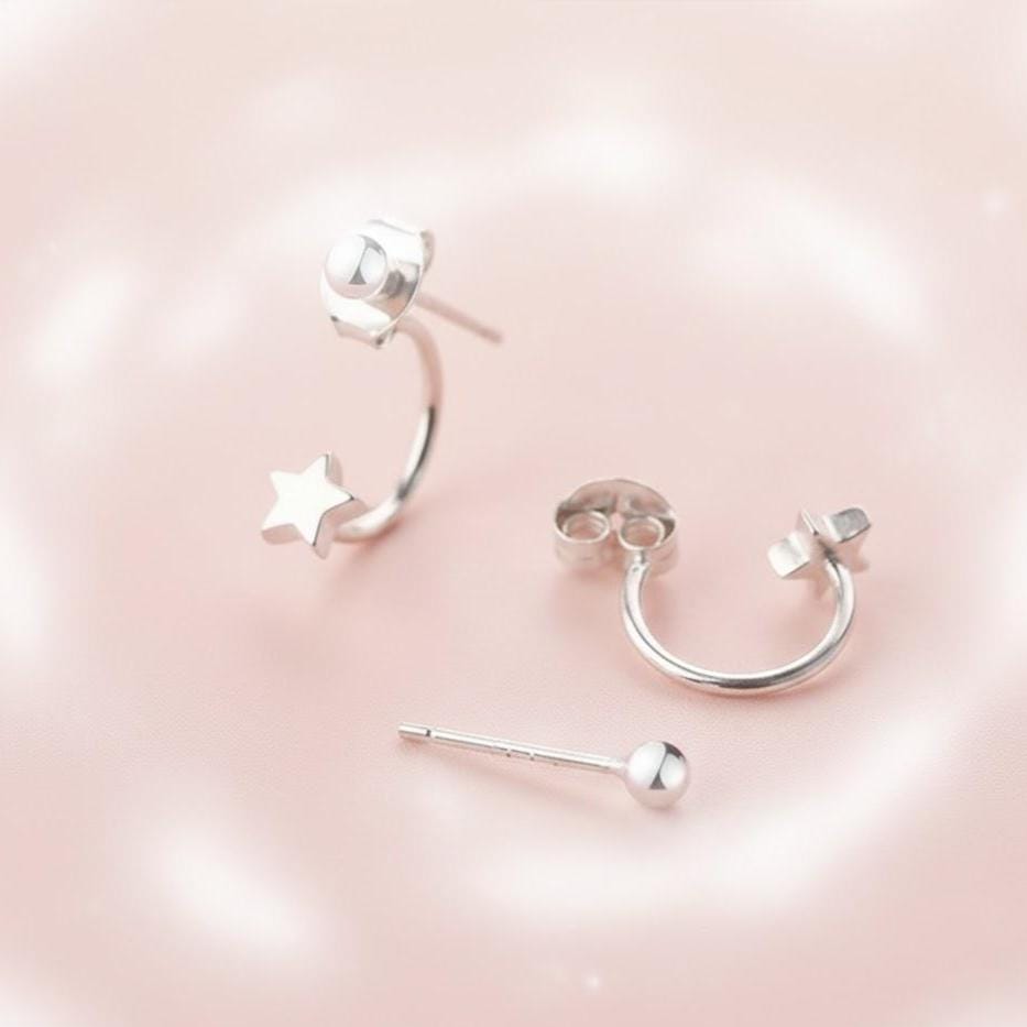 Sterling Silver Star Bead Drop Stud Earrings