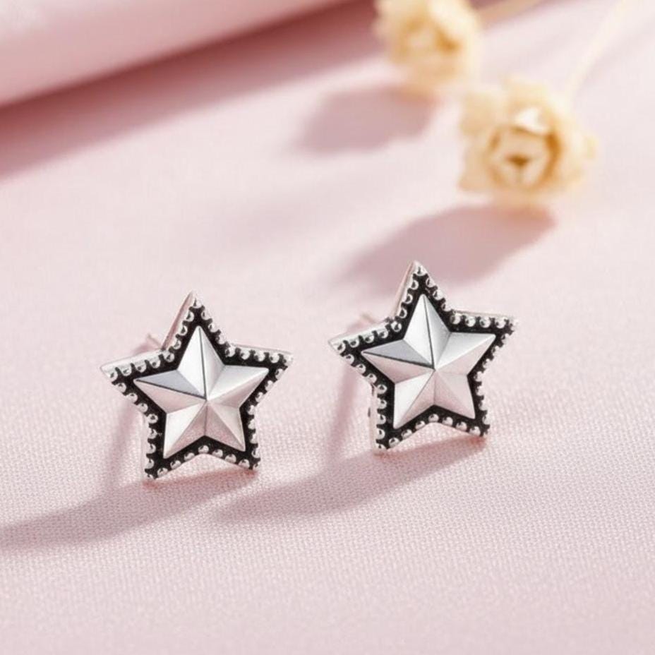 Sterling Silver Vintage Star Stud Earrings