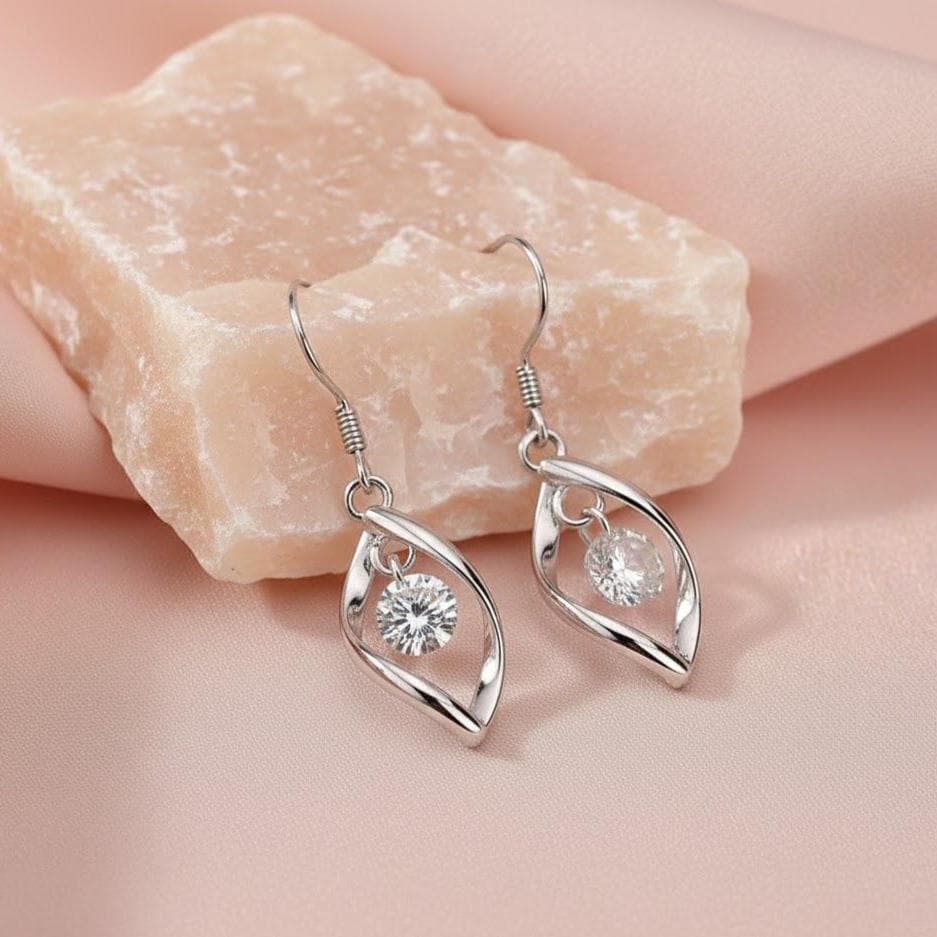 Sterling Silver Leaf Drop Dangle Swirl Hook Long Earrings