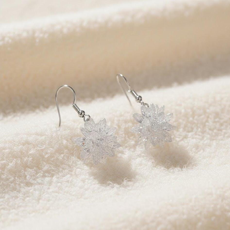 Crystal Ice Snowflake Drop Hook Earrings
