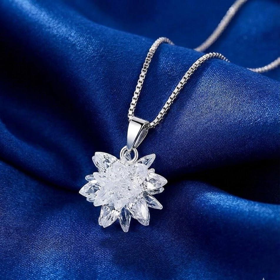 Sterling Silver Ice Snowflake Pendant Necklace Winter Jewelry Gift for Her