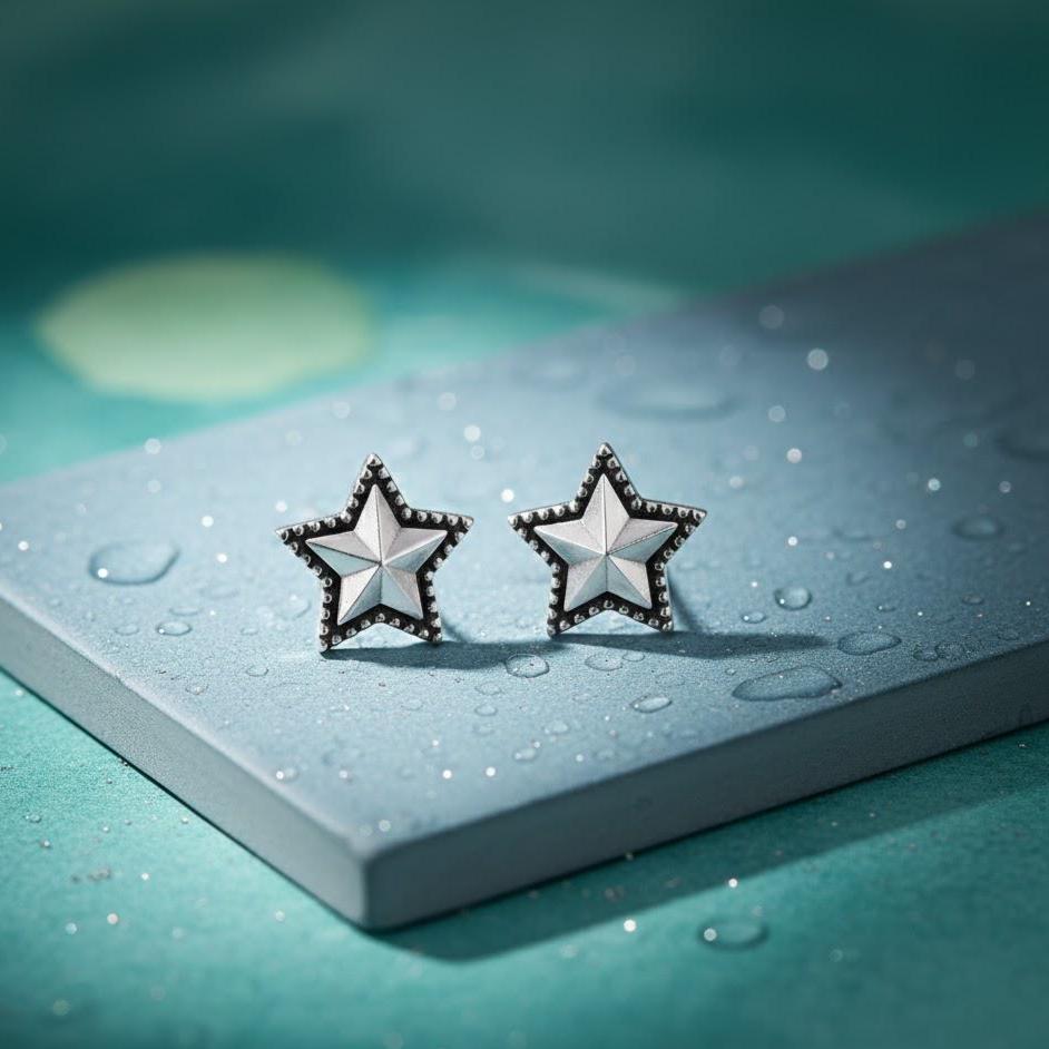 Sterling Silver Vintage Star Stud Earrings