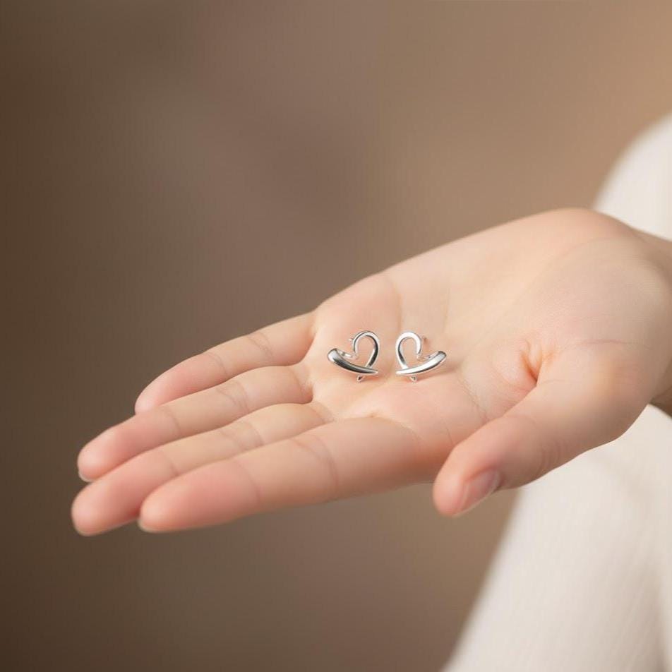 Sterling Silver Hollow Heart Stud Earrings
