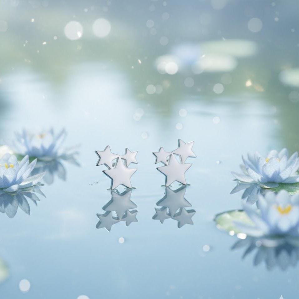 Sterling Silver Triple Star Linked Stud Earrings