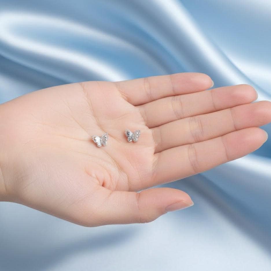 Sterling Silver Butterfly Stud Earrings – Dainty Minimalist Earrings for Women