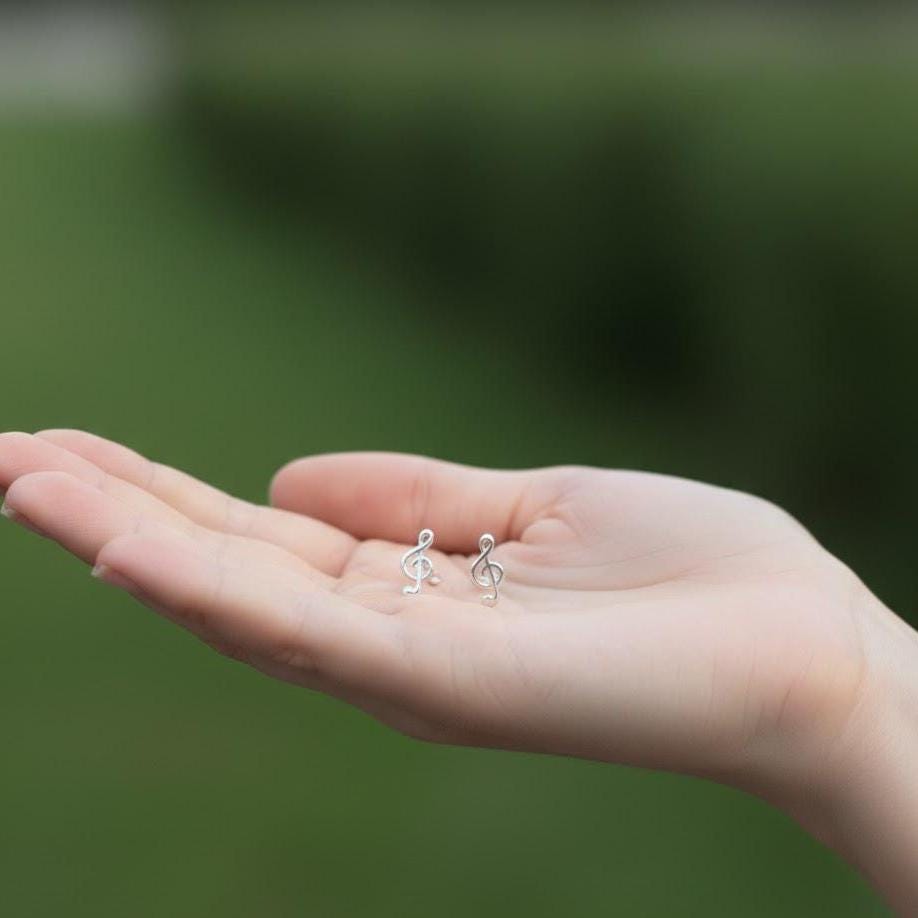 Sterling Silver Treble Clef Music Note Stud Earrings
