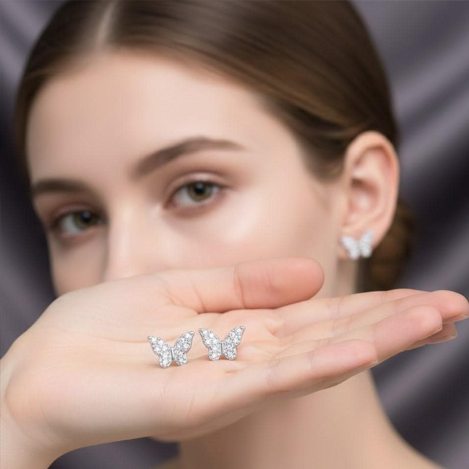 Sterling Silver Crystal Butterfly Stud Earrings