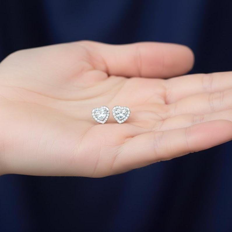 Sterling Silver Clear Stone Heart Stud Earrings